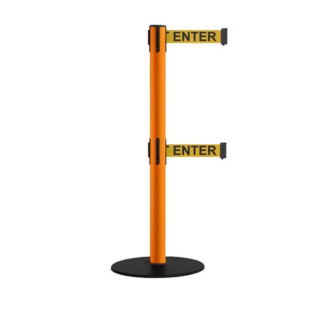 Montour Line Retractable Dbl Belt 2.5 Orange Post , Low Base, 11' Cau.Belt S400D-OR-CAUYB-110